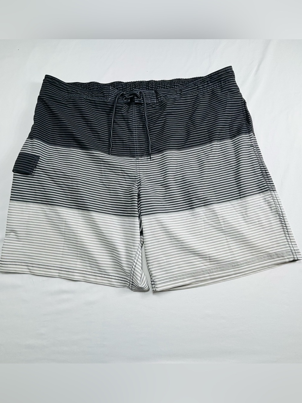 Men's Black & White Striped Swim Trunks M570